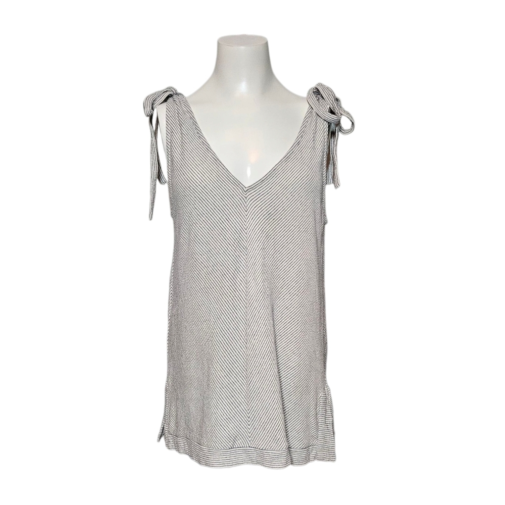 Lucky Brand Tank Top Stripe Deep V-neck Relaxed Fit Faux Tie-Strap sz M